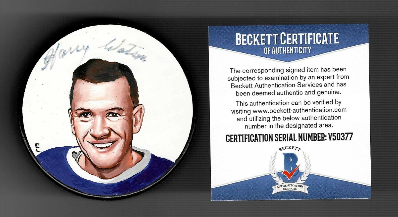Harry Watson Signed Toronto Maple Leafs Custom Hand Painted Puck Beckett COA
