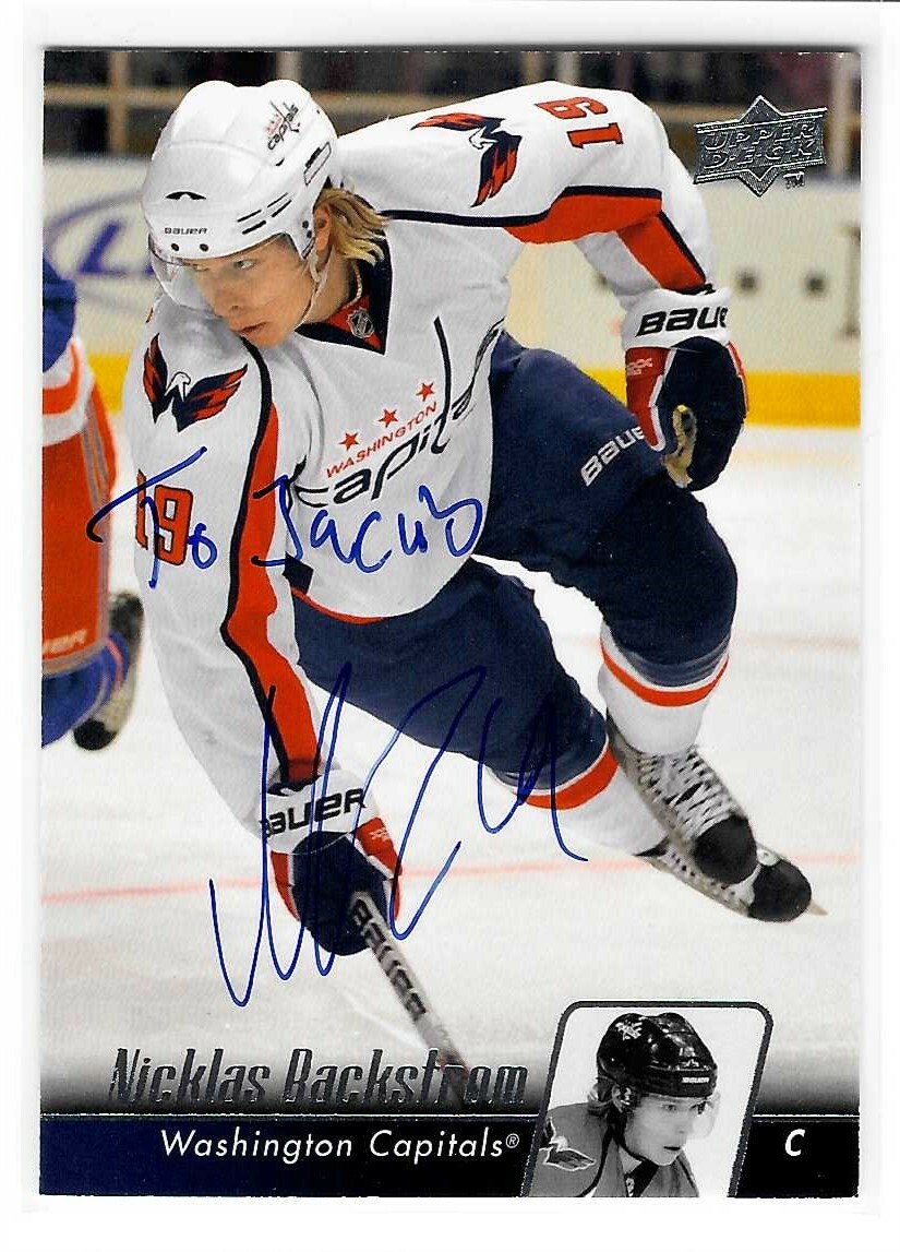 Nicklas Backstrom Signed 2010/11 Upper Deck Card #1 Personalized To Jacob