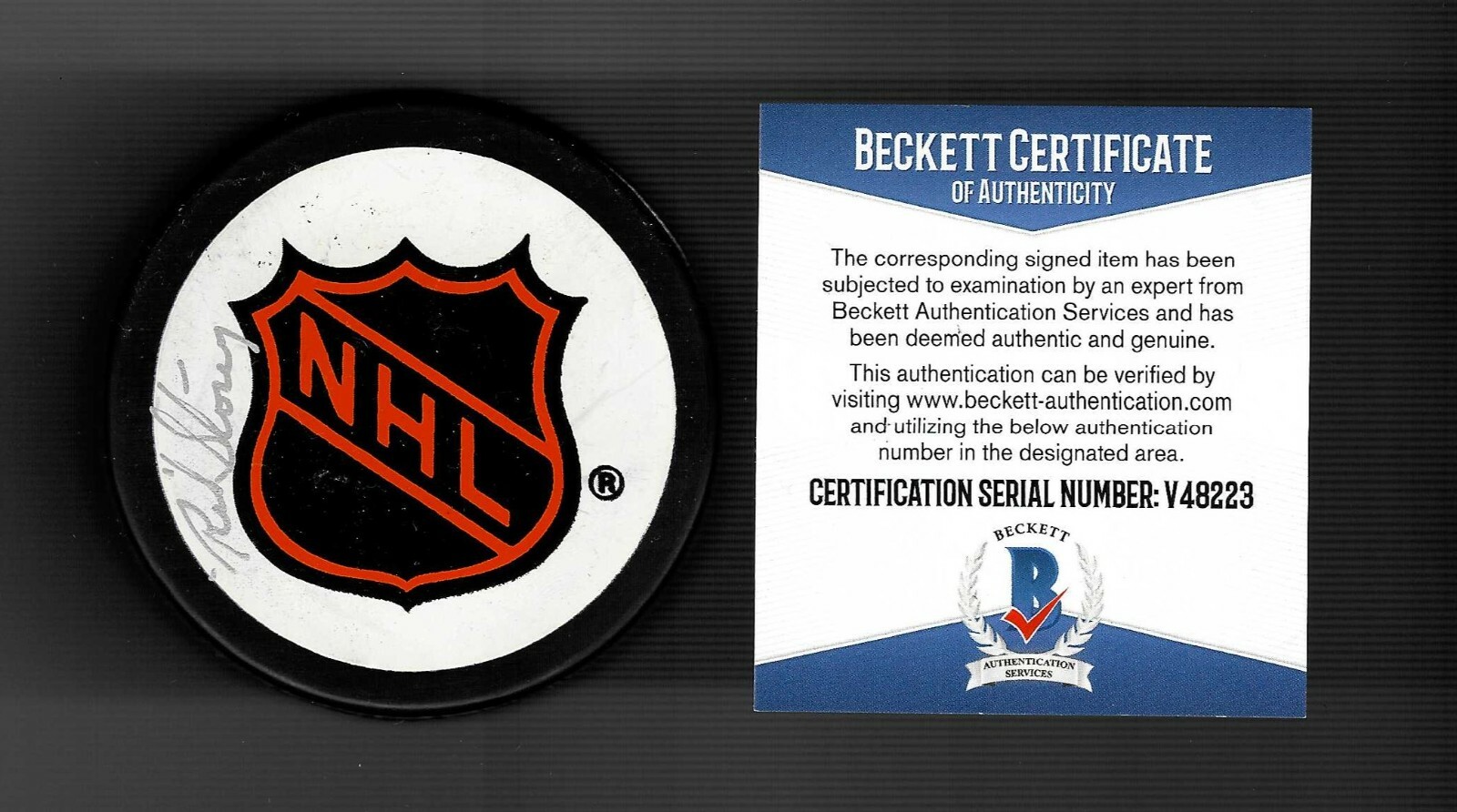Red Storey Signed NHL Shield Logo Puck Beckett COA HOF Referee