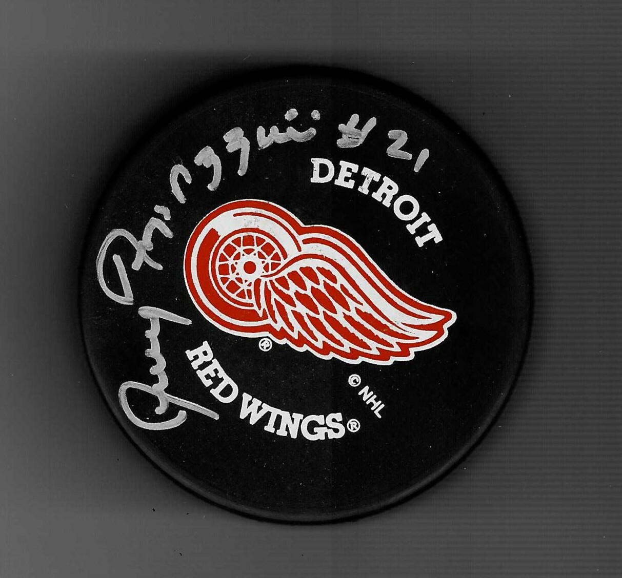 Jerry Toppazzini Signed Detroit Red Wings Trench Puck