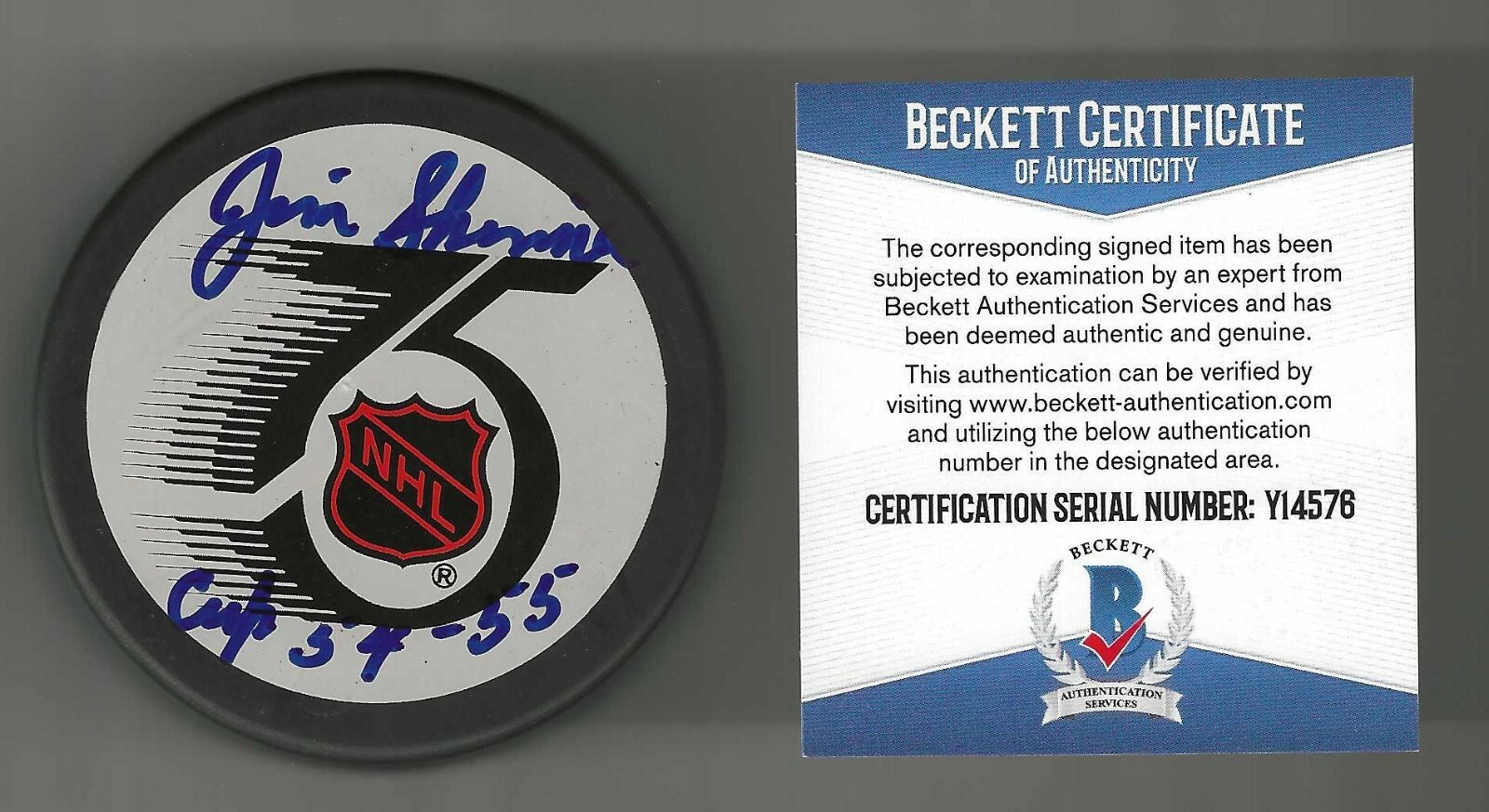 Jim Skinner Signed NHL 75th Anniversary Puck Beckett COA Detroit Red Wings