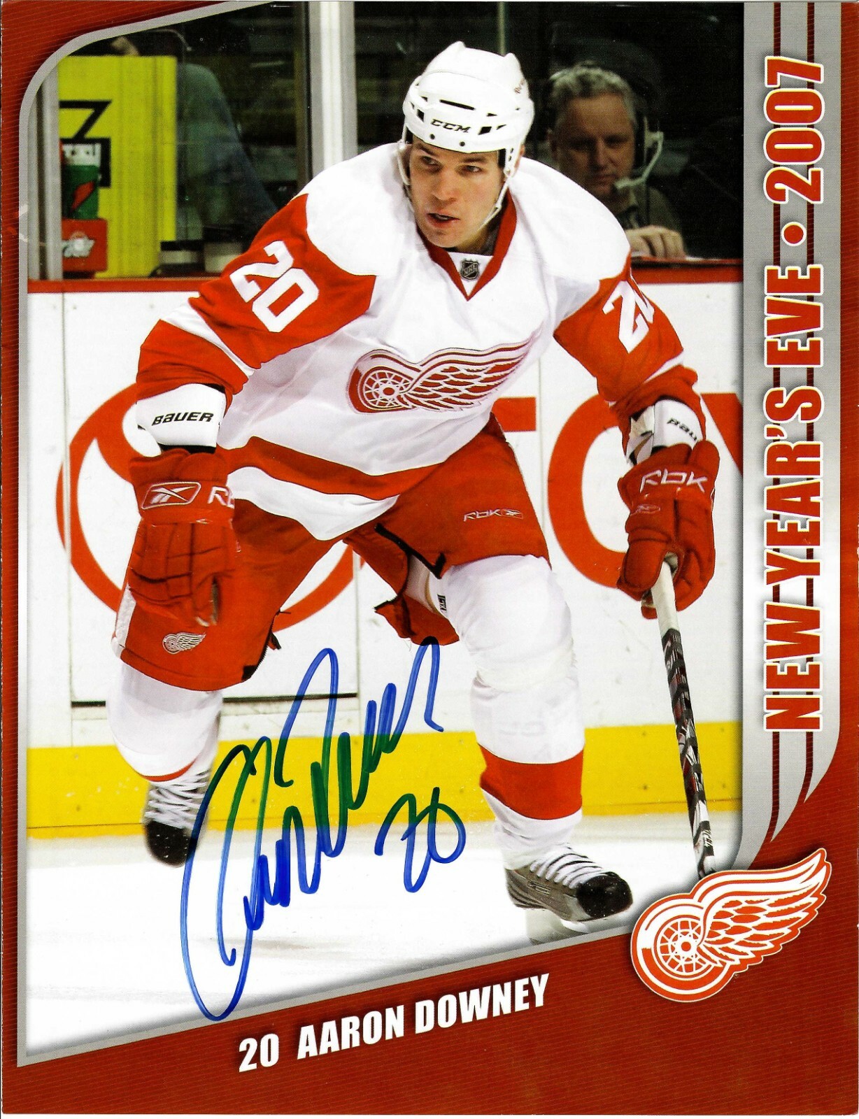 Aaron Downey Signed Detroit Red Wings SGA 2007 New Year's Eve Lineup Sheet
