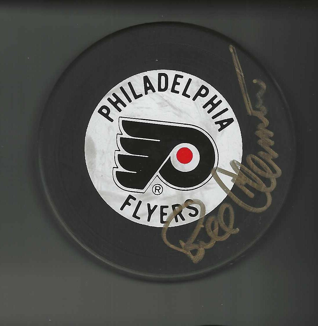 Bill Clement Signed Philadelphia Flyers Trench Puck Signed In Gold