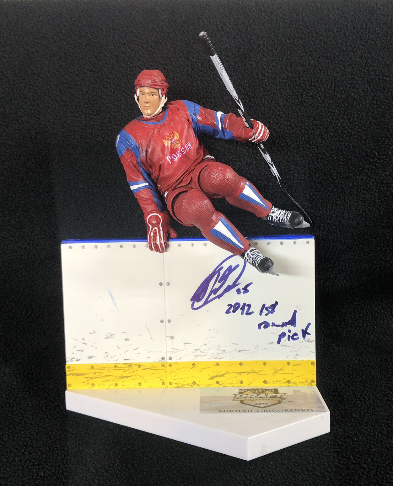 Mikhail Grigorenko Signed Russia 2012 Draft Custom McFarlane Figure Blue Jackets