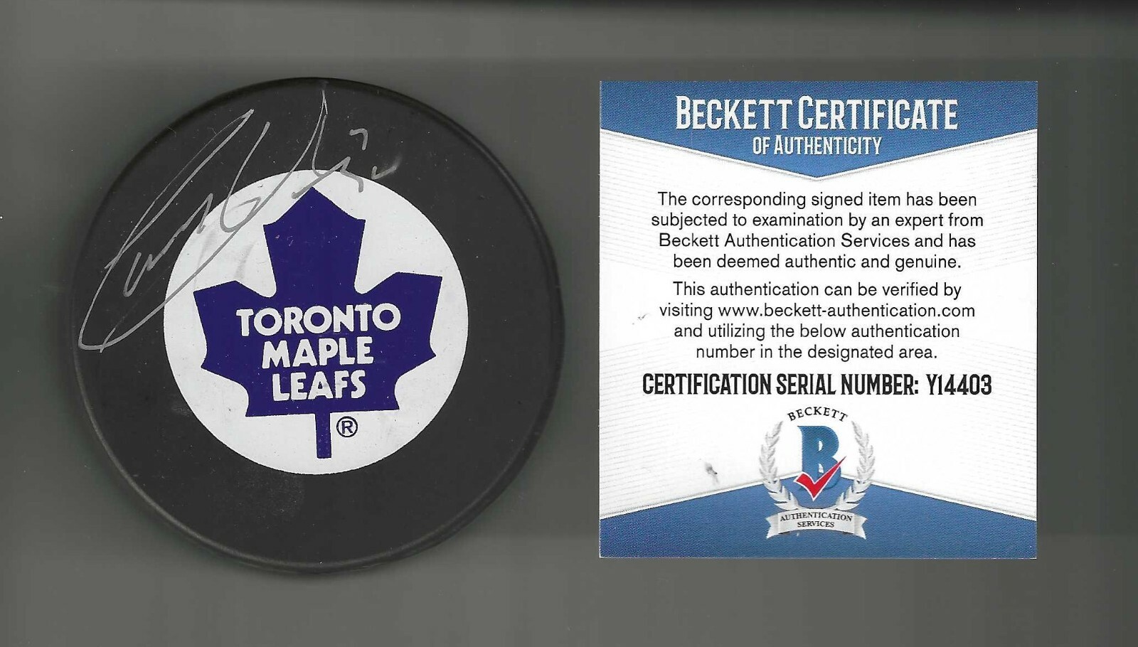 Garry Unger Signed Toronto Maple Leafs Ravens Athletic Puck Beckett COA