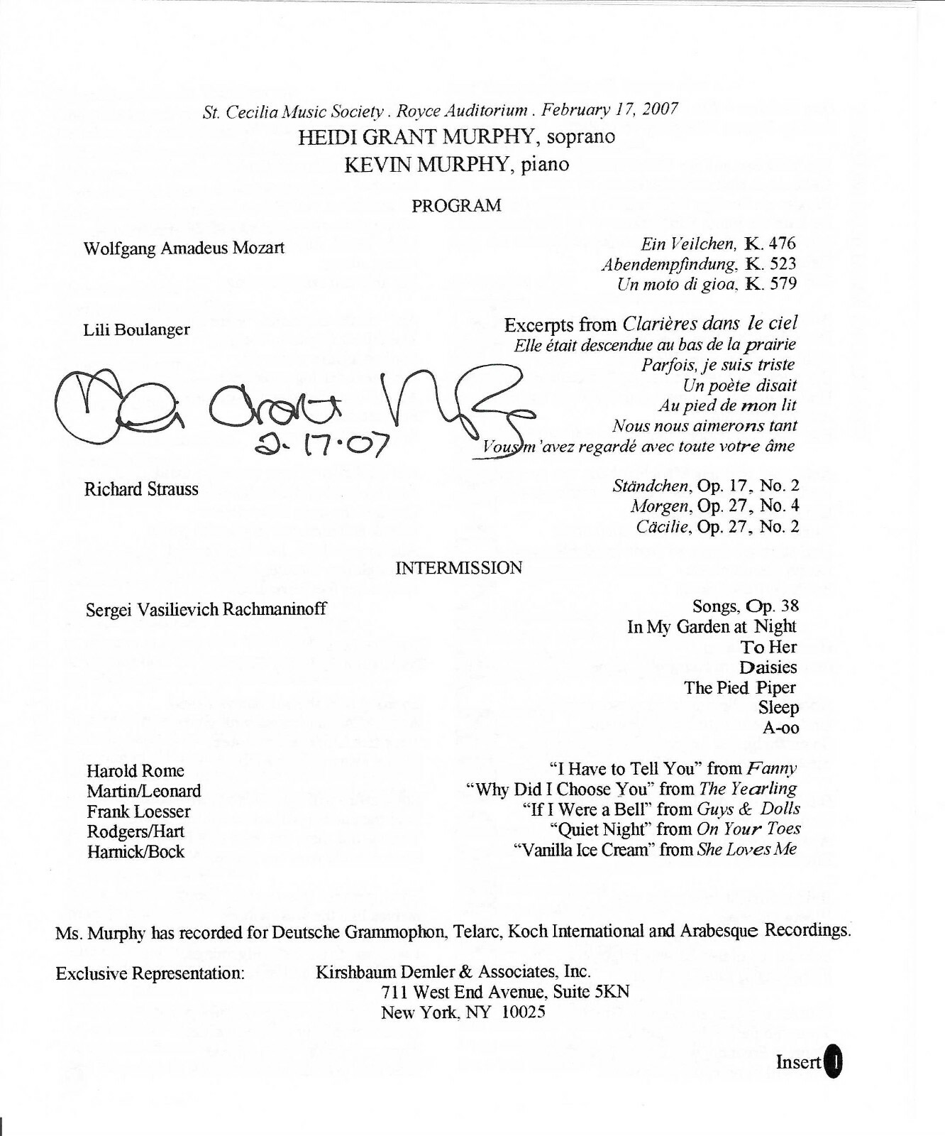 Heidi Grant Murphy Signed Opera Concert Event Program