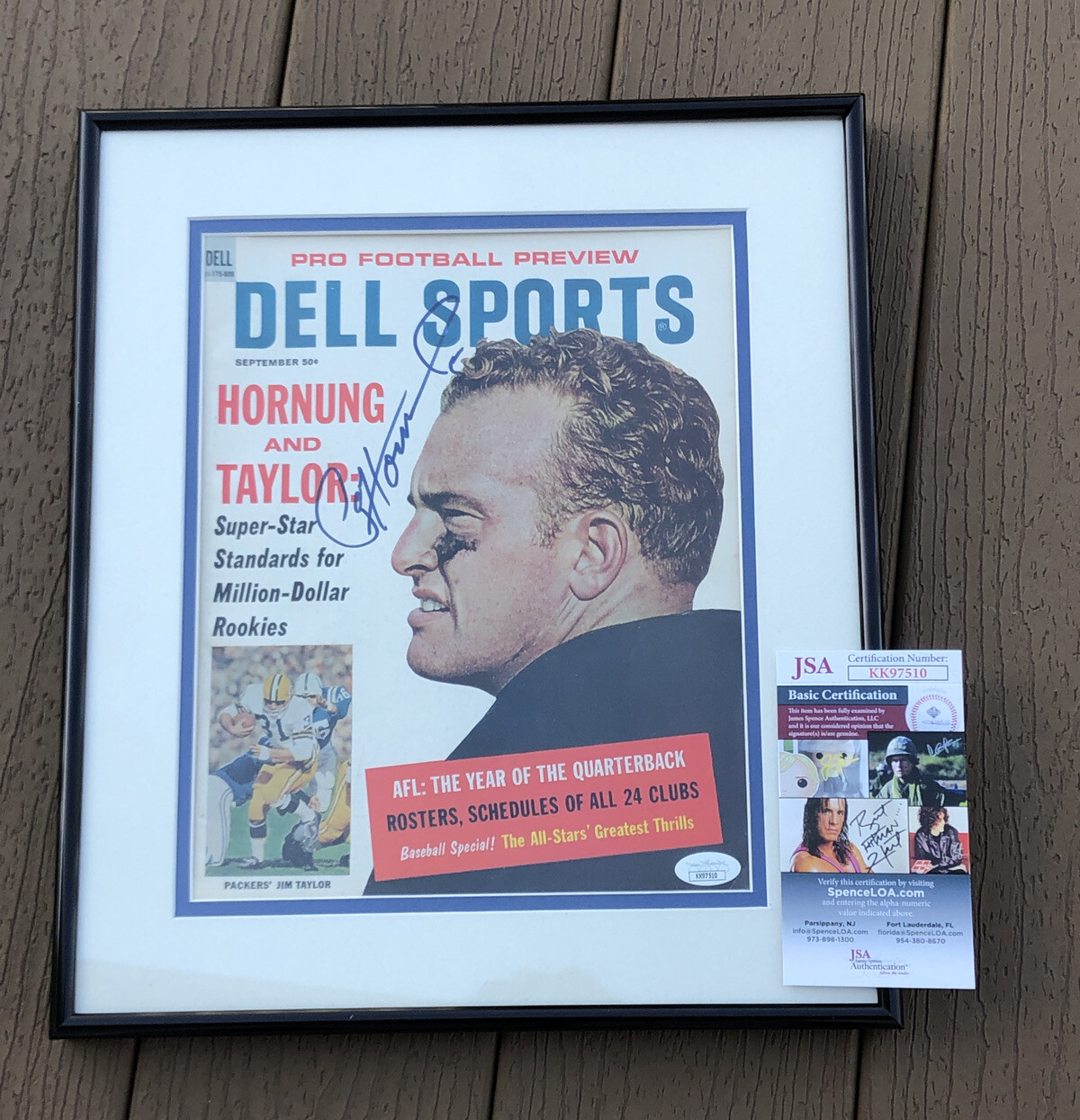 Paul Hornung Signed Green Bay Packers Framed Football Review Magazine JSA COA