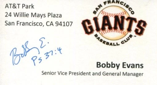 Bobby Evans San Francisco Giants General Manager VP President Signed Autograph