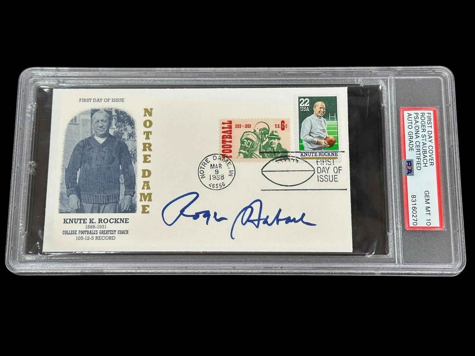 Roger Staubach Dallas Cowboys Navy Heisman Signed Autograph FDC PSA Gem Mint 10