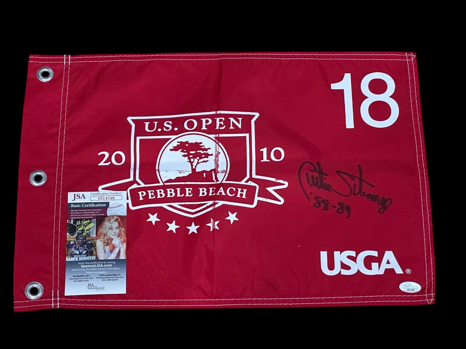 Curtis Strange PGA Golf Champion HOF Signed Autograph US Open Flag Pin JSA