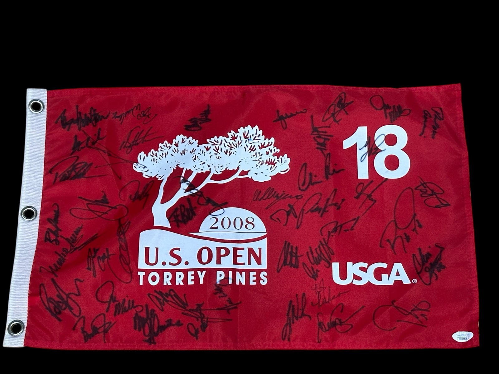 Mark O'Meara Retief Goosen Padraig Harrington Fleck & 40 US Open Signed Flag JSA