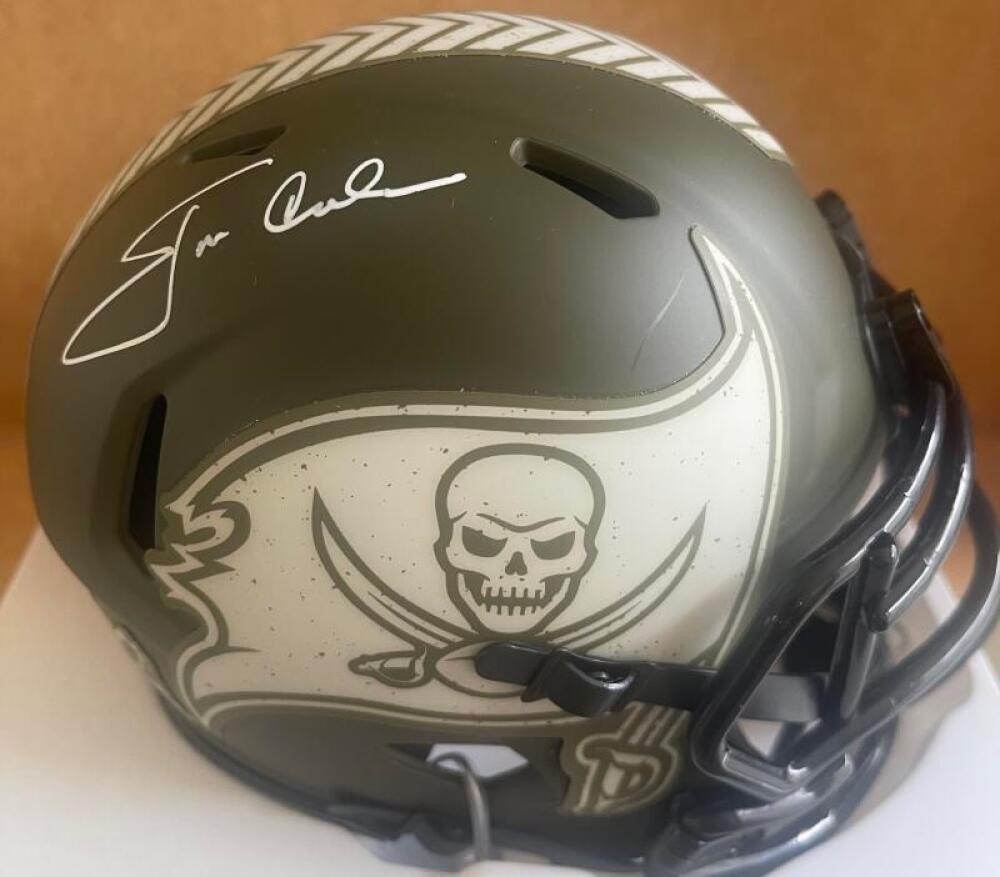 JON GRUDEN TAMPA BAY BUCS SALUTE TO SERVICE SIGNED MINI HELMET BECKETT AUTH