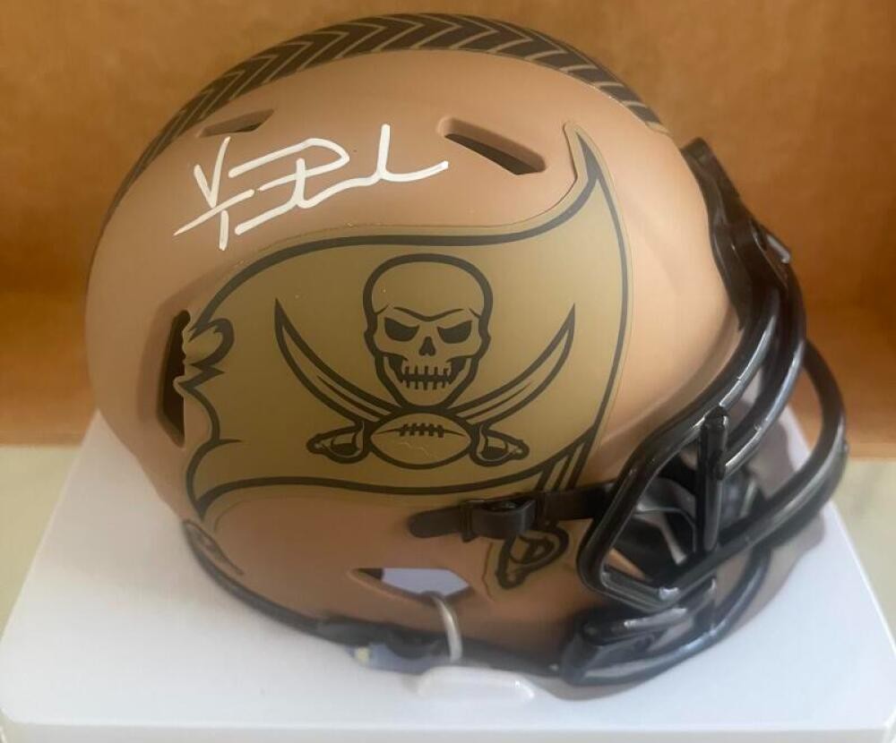 VINNY TESTAVERDE BUCS SALUTE TO SERVICE SIGNED AUTOGRAPHED MINI HELMET