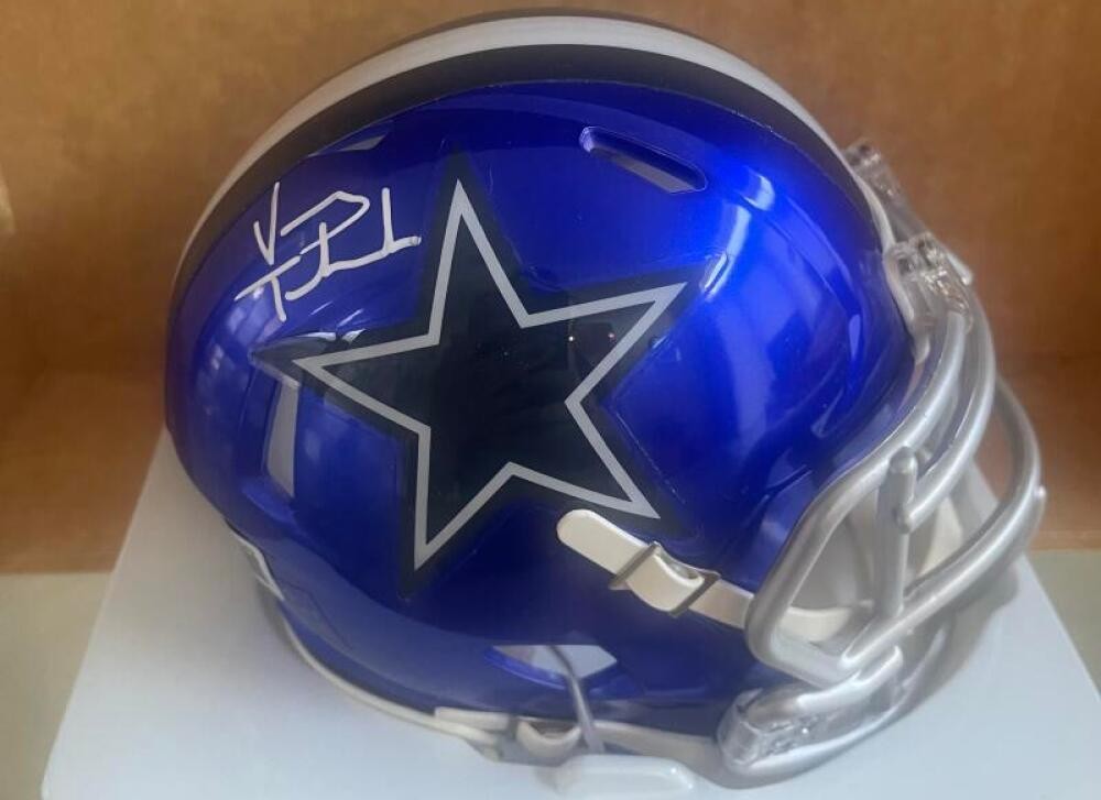 VINNY TESTAVERDE COWBOYS FLASH SIGNED AUTOGRAPHED MINI HELMET BECKETT AUTH