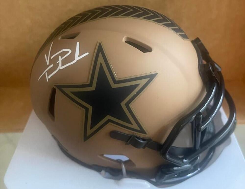 VINNY TESTAVERDE COWBOYS SALUTE TO SERVICE SIGNED AUTOGRAPHED MINI HELMET BECKET