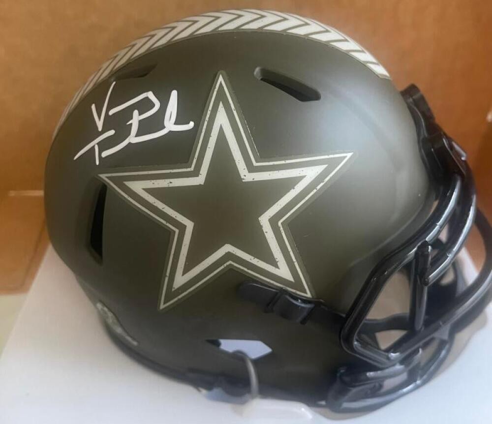 VINNY TESTAVERDE COWBOYS SALUTE TO SERVICE SIGNED AUTOGRAPHED MINI HELMET BECKET