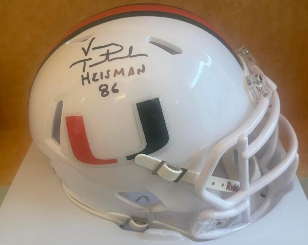 VINNY TESTAVERDE HURRICANES 86 HEISMAN SIGNED AUTOGRAPHED MINI HELMET BECKETT AU
