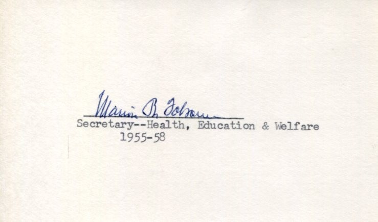 Marion B. Folsom US Secretary of Health Education and Welfare Signed Autograph