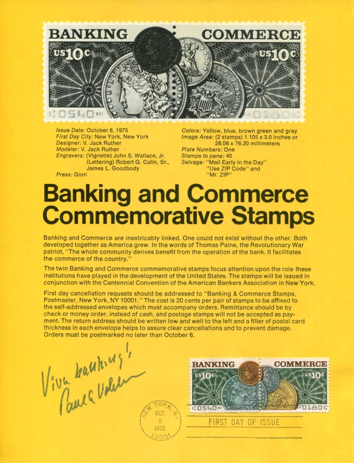 Paul Volcker Chairman of the Federal Reserve Signed Autograph FDC Sheet