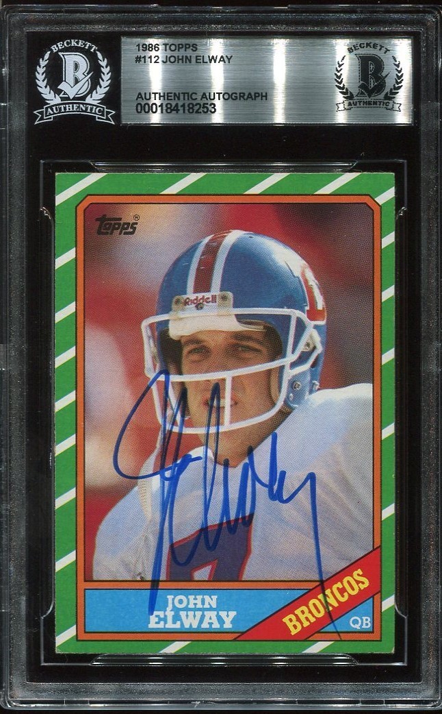 DENVER BRONCOS HOF JOHN ELWAY signed auto 1986 TOPPS CARD BECKETT (BAS) VINTAGE