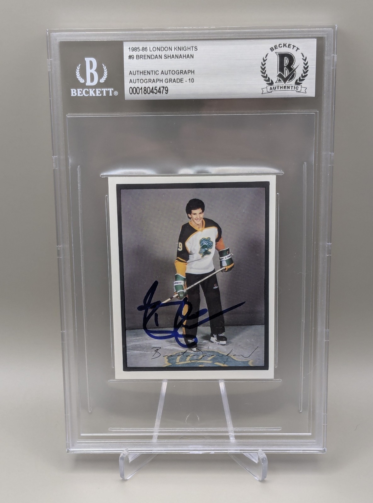 HOF BRENDAN SHANAHAN signed 1985 LONDON KNIGHTS ROOKIE CARD RC BECKETT 10 (BAS)