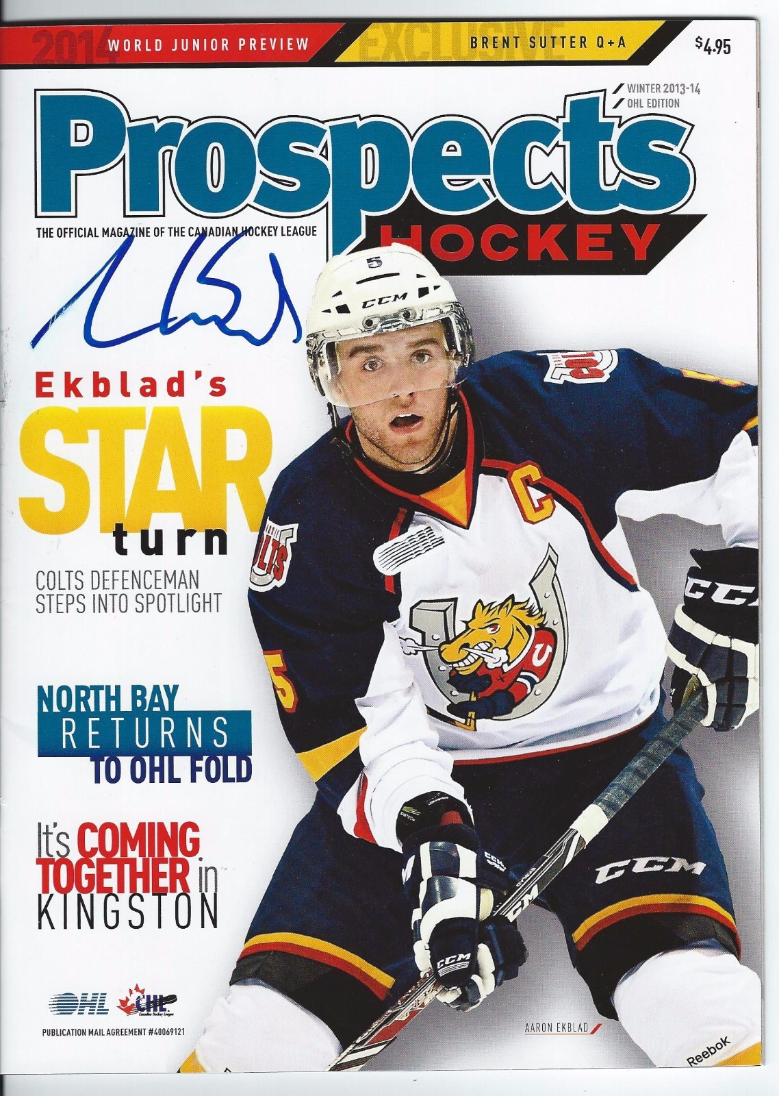 AARON EKBLAD SIGNED PROSPECTS MAGAZINE BARRIE COLTS COLLECTIBLE MEMORABILIA
