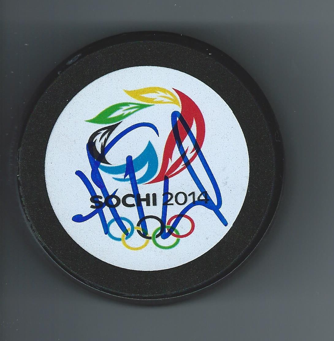 Henrik TALLINDER Signed SOCHI 2014 Olympics Sweden Puck SABRES