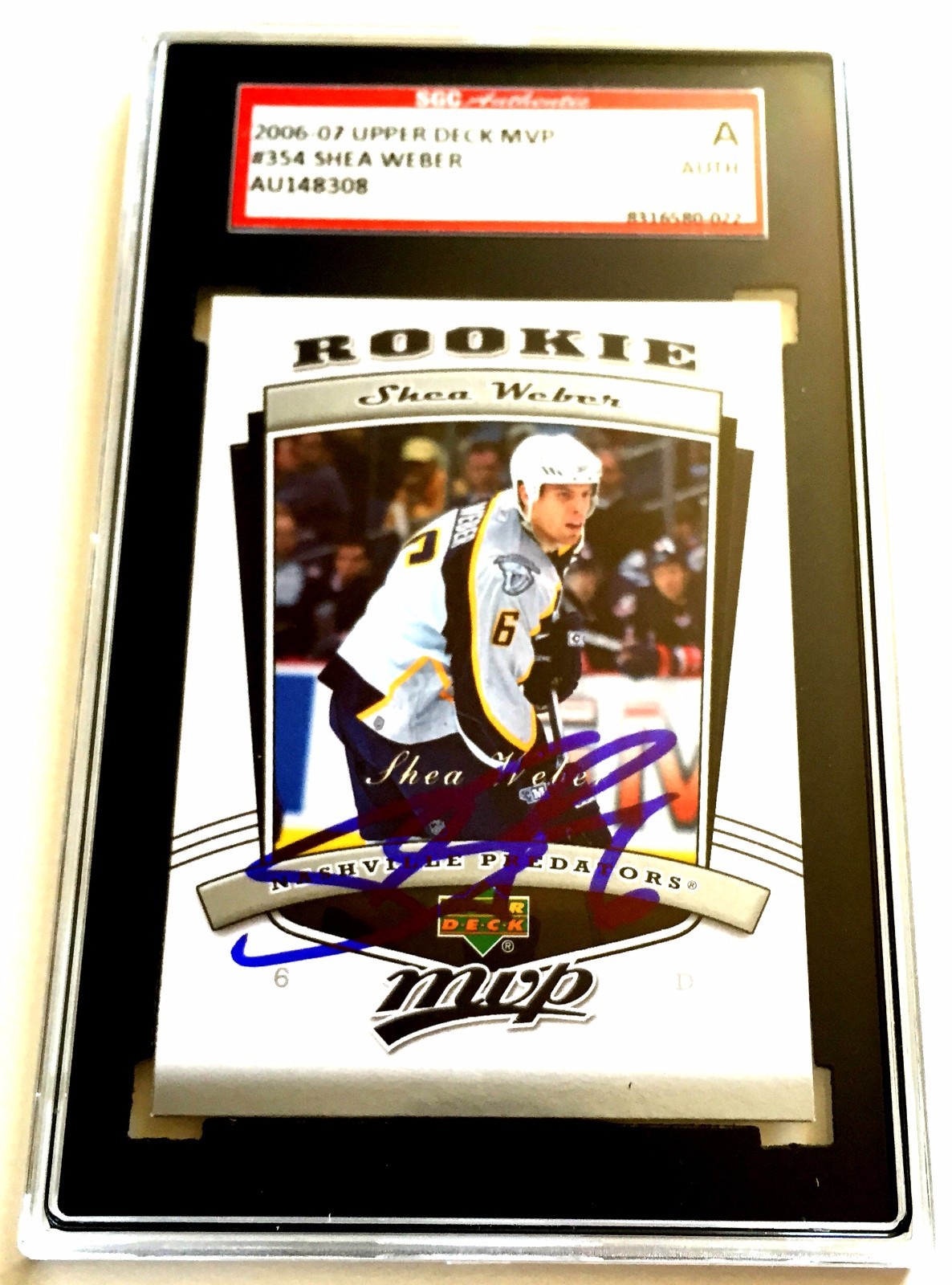 SHEA WEBER SIGNED 2006-07 UPPER DECK MVP ROOKIE CARD #354 SGC AUTHENTICATED