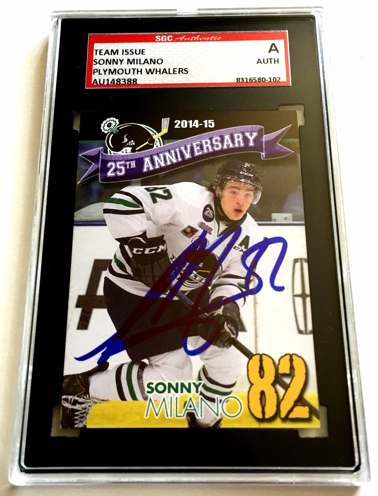 SONNY MILANO SIGNED 2014/15 PLYMOUTH WHALERS ROOKIE CARD SGC AUTHENTICATED DUCKS