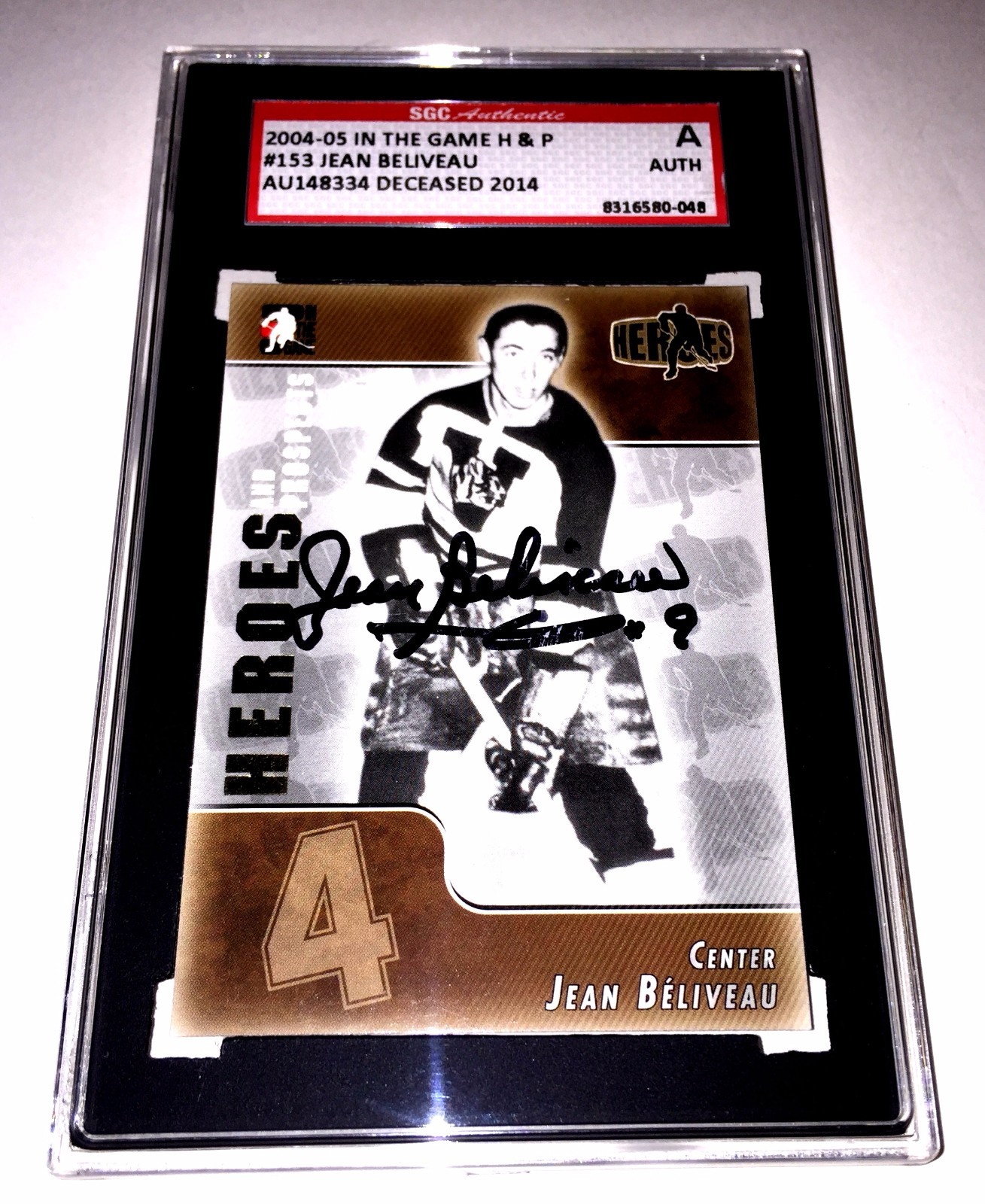 JEAN BELIVEAU SIGNED 2004/05 HEROES AND PROSPECTS CARD #153 SGC AUTHENTICATED