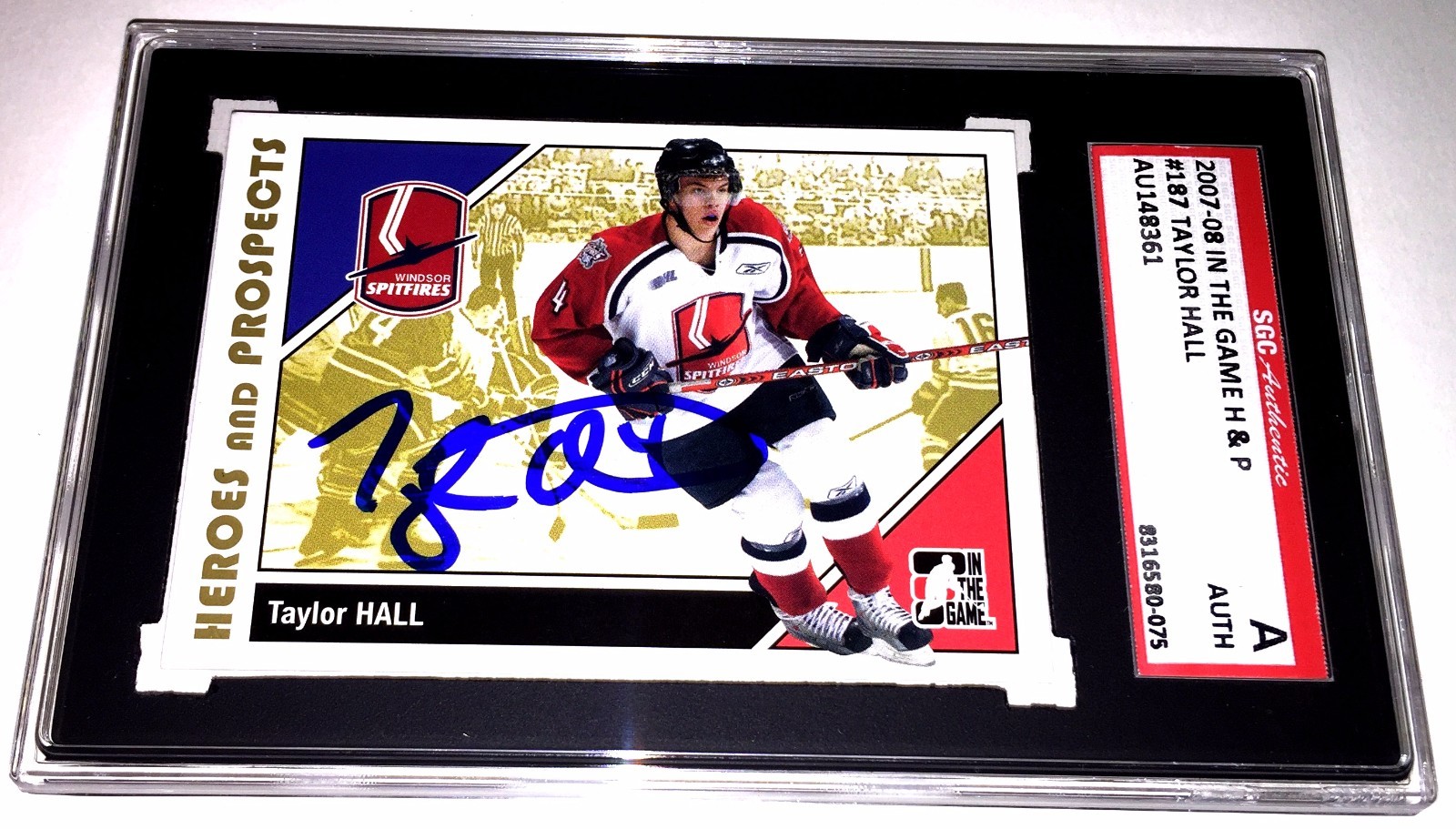 TAYLOR HALL SIGNED 2007/08 HEROES AND PROSPECTS CARD #187 SGC AUTHENTICATED