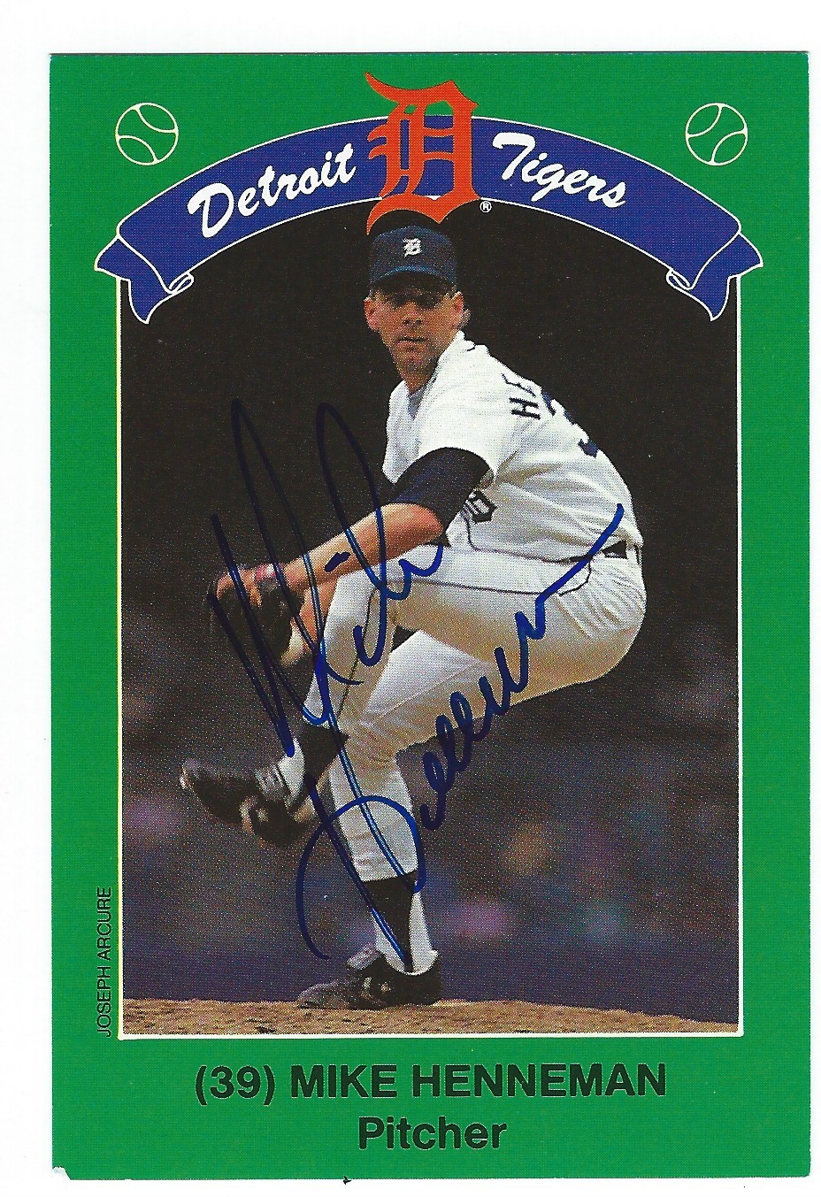 MIKE HENNEMAN SIGNED DETROIT TIGERS 1990 KROGER CARD