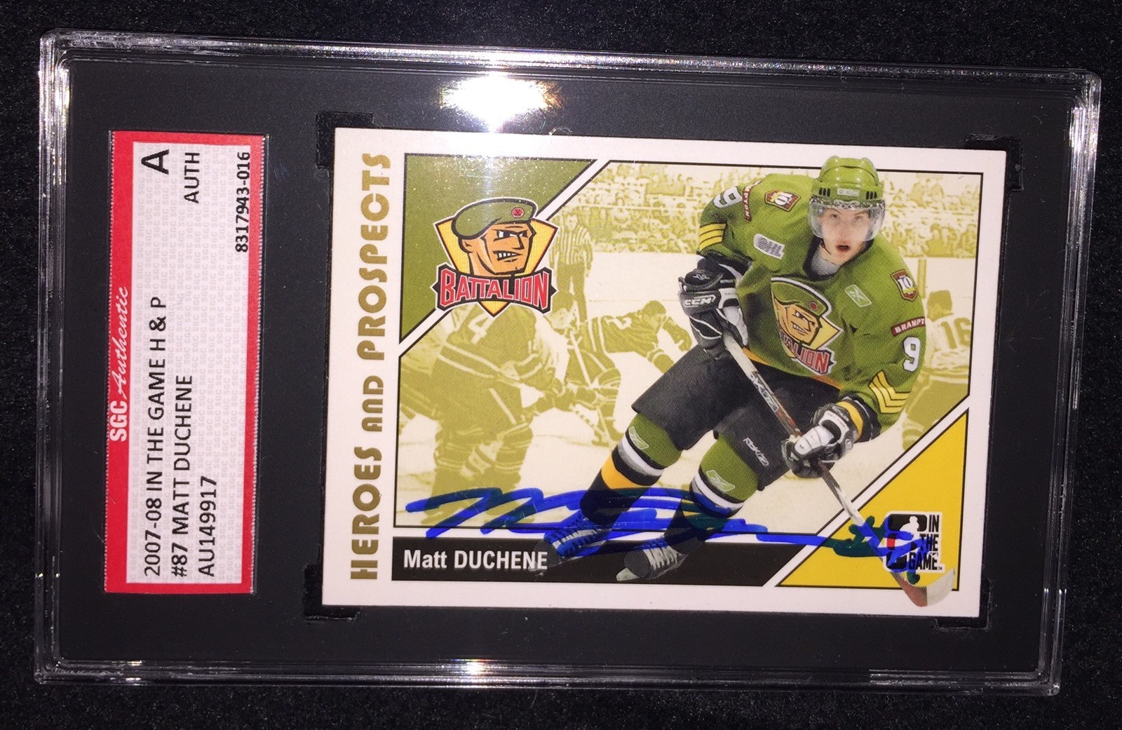 MATT DUCHENE SIGNED 2007/08 HEROES AND PROSPECTS CARD #87 SGC AUTHENTICATED