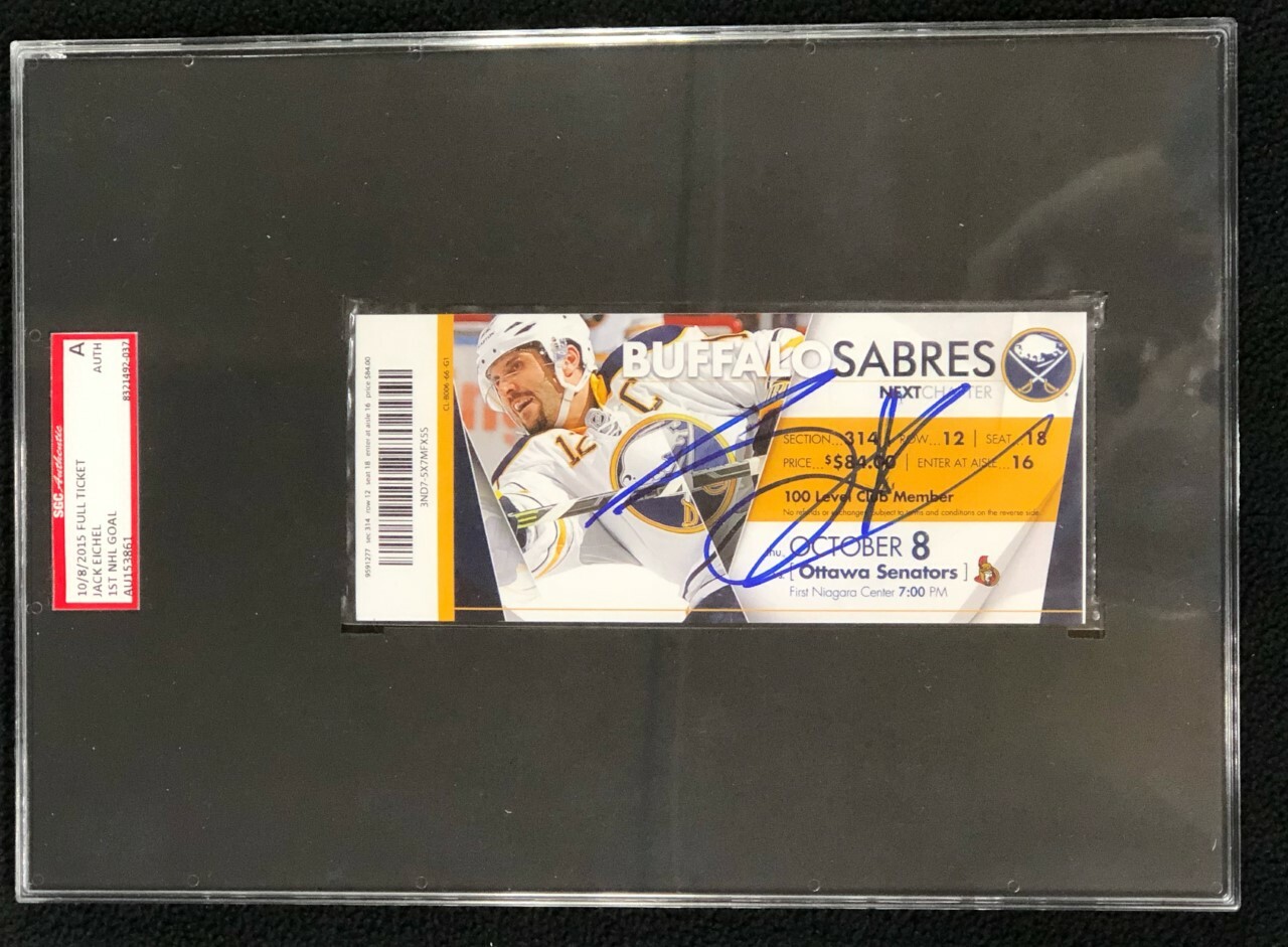 Jack Eichel Buffalo Sabres Signed 1ST NHL Goal Full Ticket SGC Authenticated