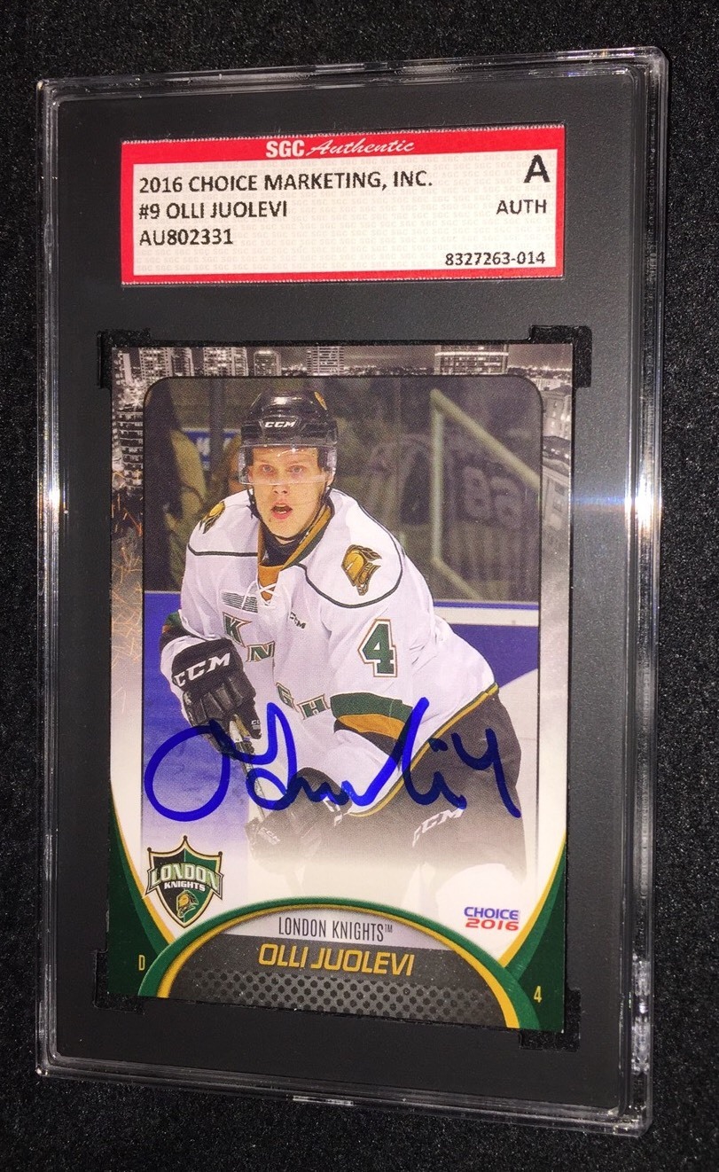 OLLI JUOLEVI SIGNED 2015/16 LONDON KNIGHTS CARD #9 SGC AUTHENTICATED CANUCKS