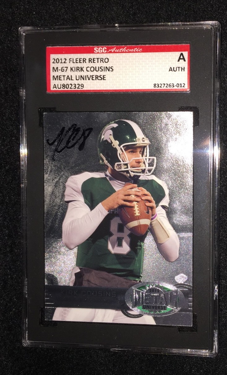 KIRK COUSINS SIGNED 2012 FLEER RETRO METAL UNIVERSE CARD #M-67 SGC AUTHENTICATED