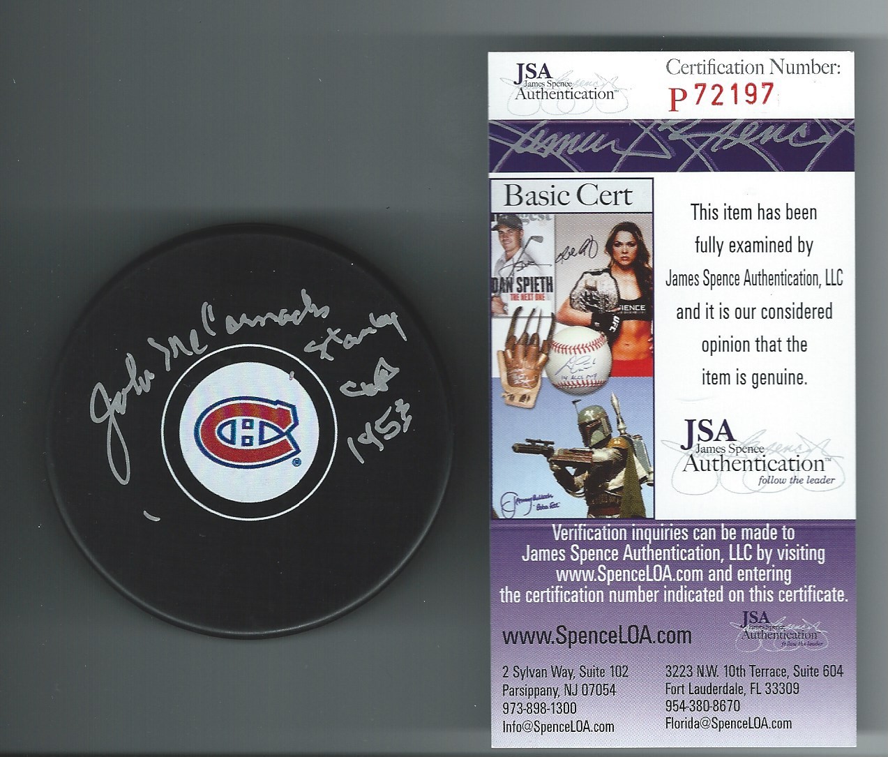 JOHN MCCORMACK SIGNED & INSCRIBED MONTREAL CANADIENS PUCK RARE JSA AUTHENTICATED