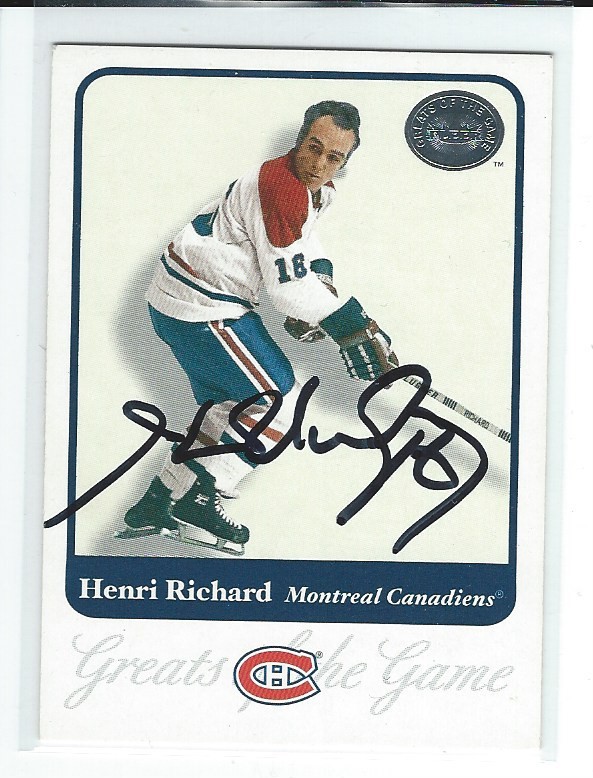 HENRI RICHARD SIGNED 2003/04 FLEER GREATS OF THE GAME CARD #13 COLLECTIBLE MEMORABILIA