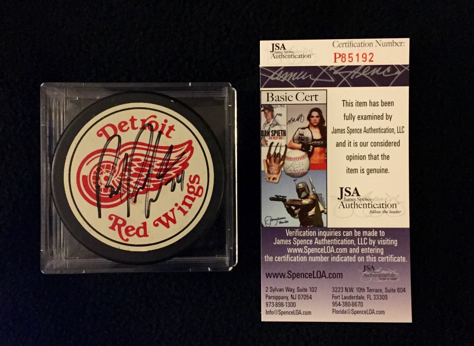 BOB PROBERT SIGNED DETROIT RED WINGS TRENCH GAME PUCK JSA AUTHENTICATED P85192