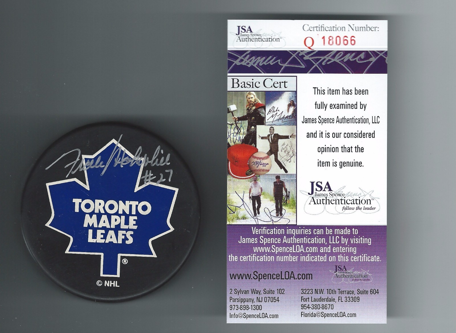 FRANK MAHOVLICH SIGNED TORONTO MAPLE LEAFS RAVENS ATHLETIC PUCK JSA COA
