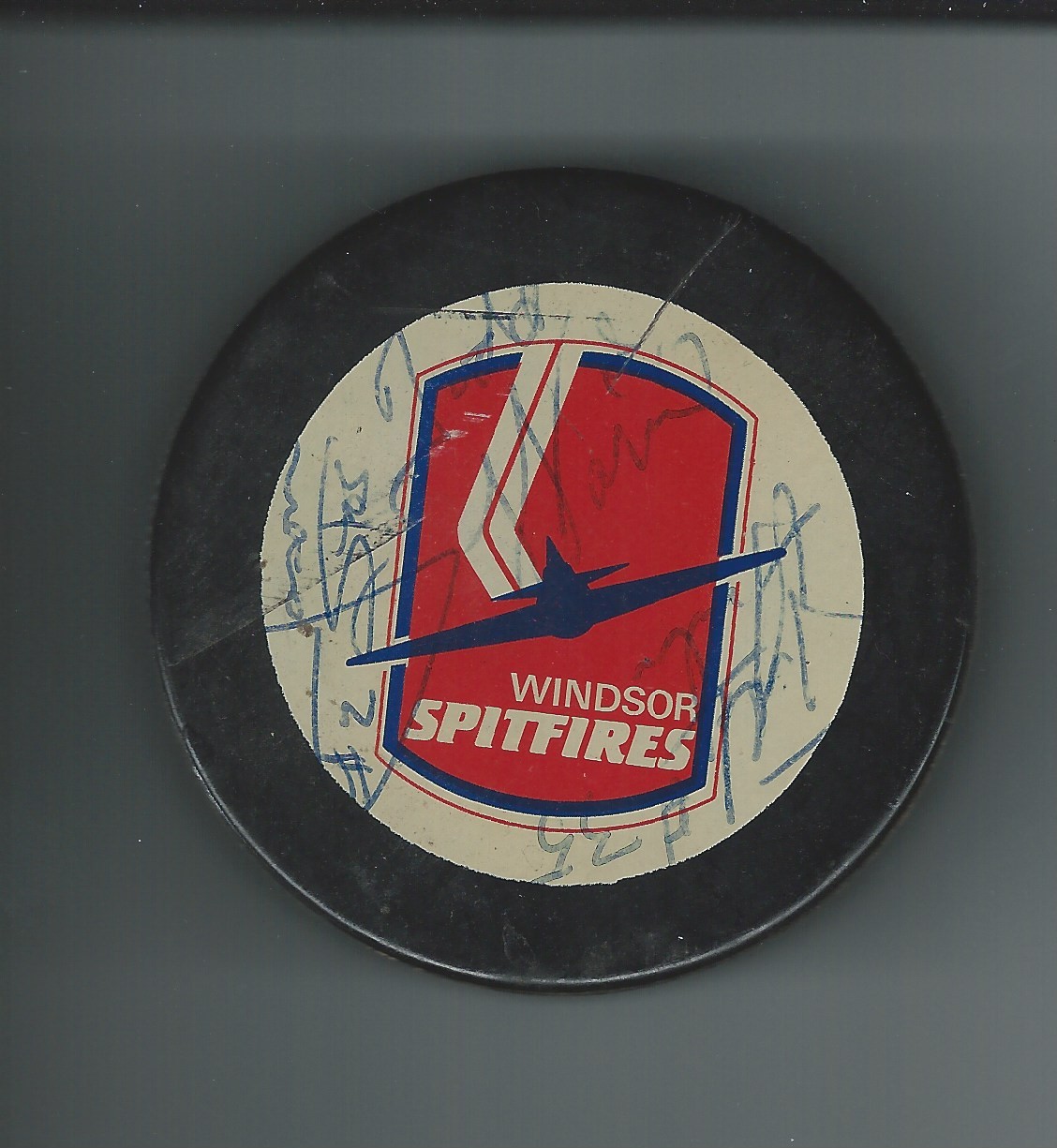 Todd Warriner Todd Hunter & Jason Stos Signed Windsor Spitfires Reaume Puck