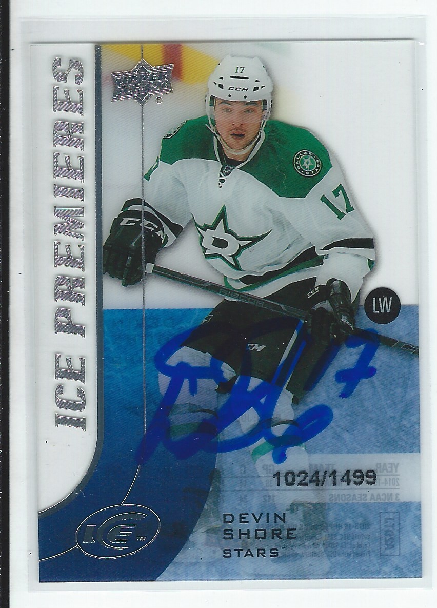 Devin Shore Signed 2015/16 Upper Deck Ice Premiers Rookie Card #146
