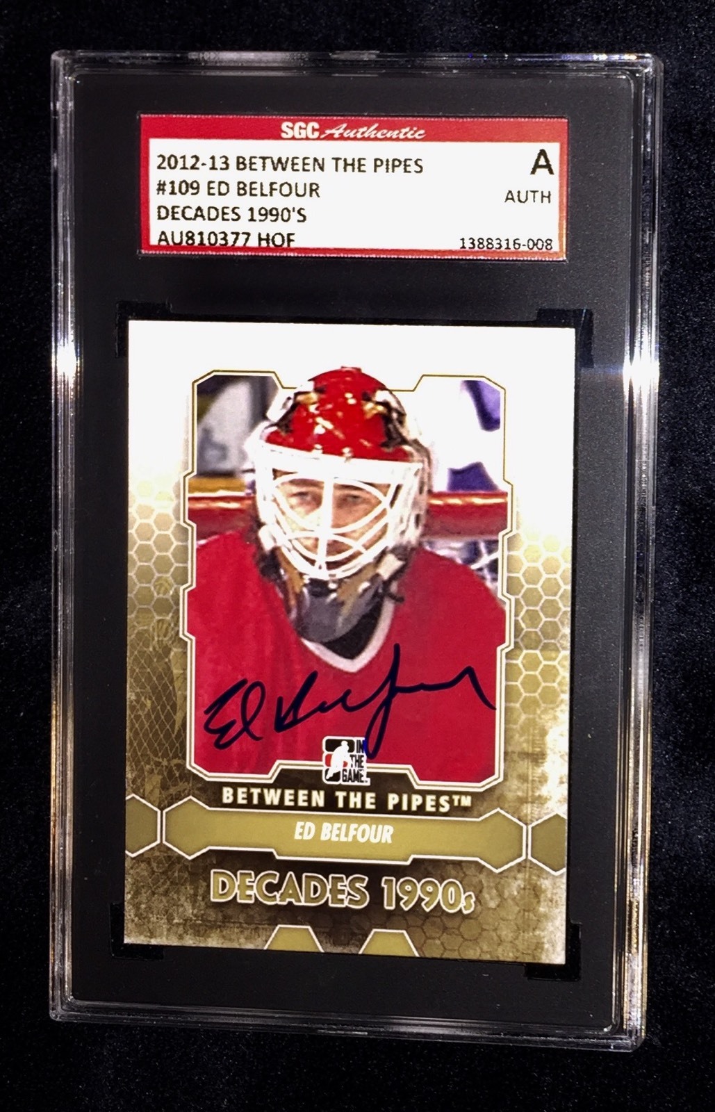 ED BELFOUR SIGNED 2012/13 BETWEEN THE PIPES CARD SGC AUTHENTICATED