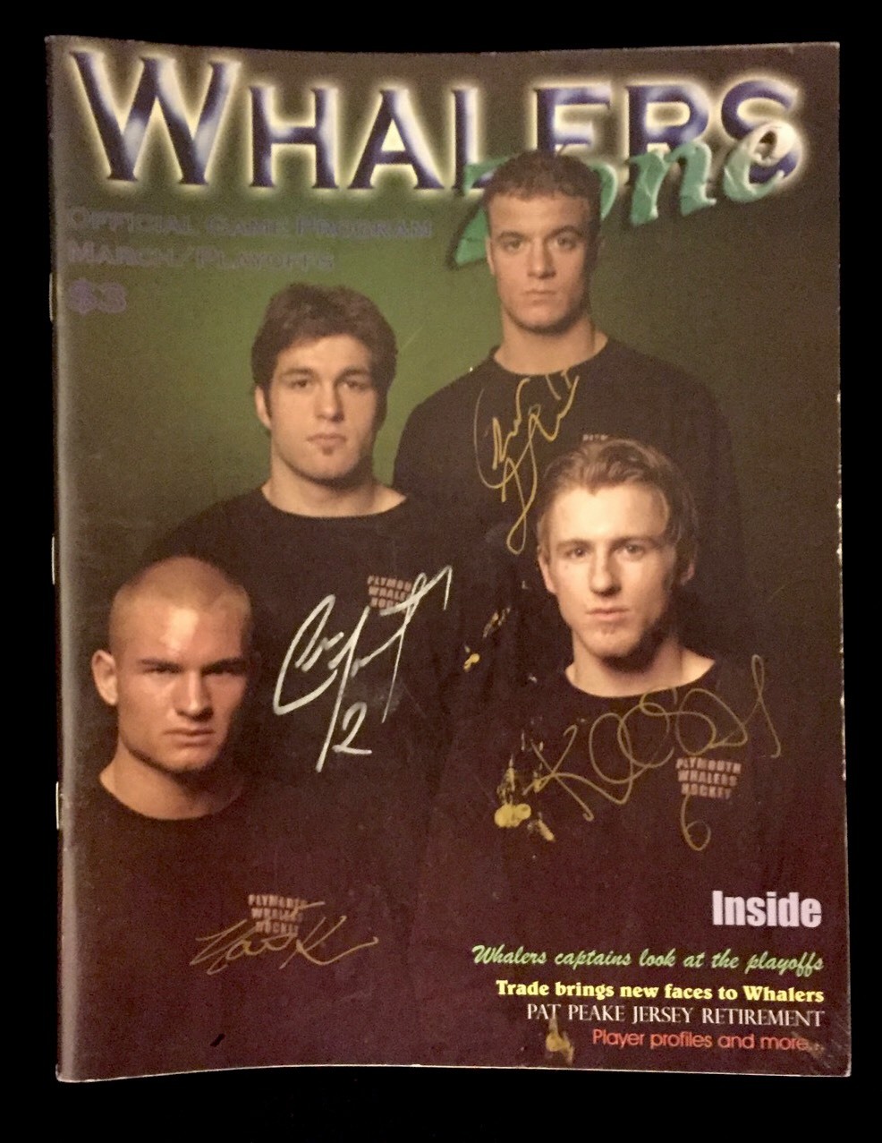 Cole Jarrett Chad LaRose Karl Stewart Nate Kiser Signed Plymouth Whalers Program