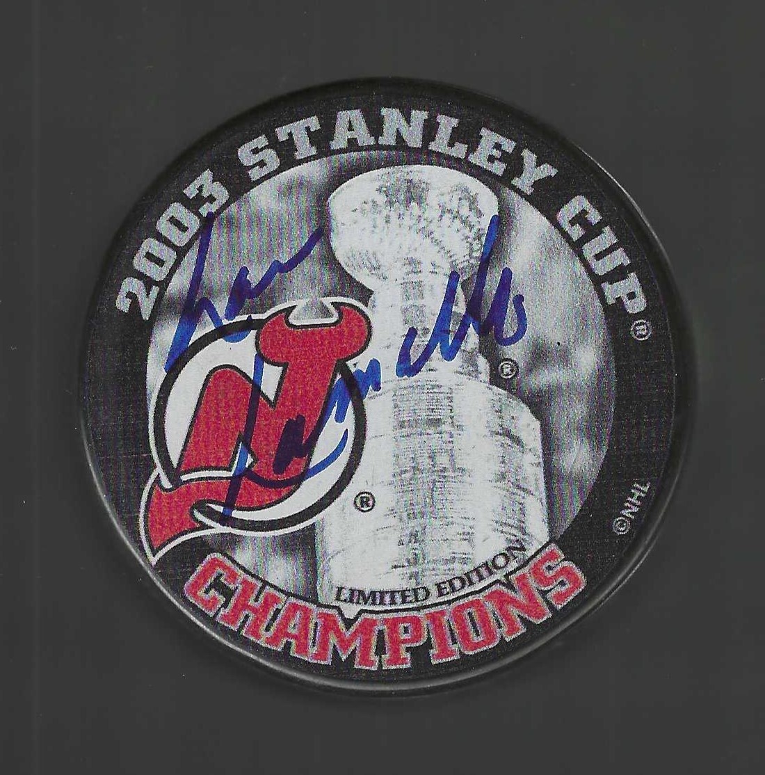 Lou Lamoriello Signed New Jersey Devils 2003 Stanley Cup Champions Puck