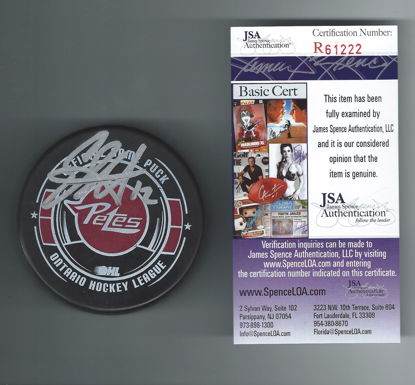 Eric Staal Signed Peterborough Petes Puck JSA Authenticated Montreal Canadiens