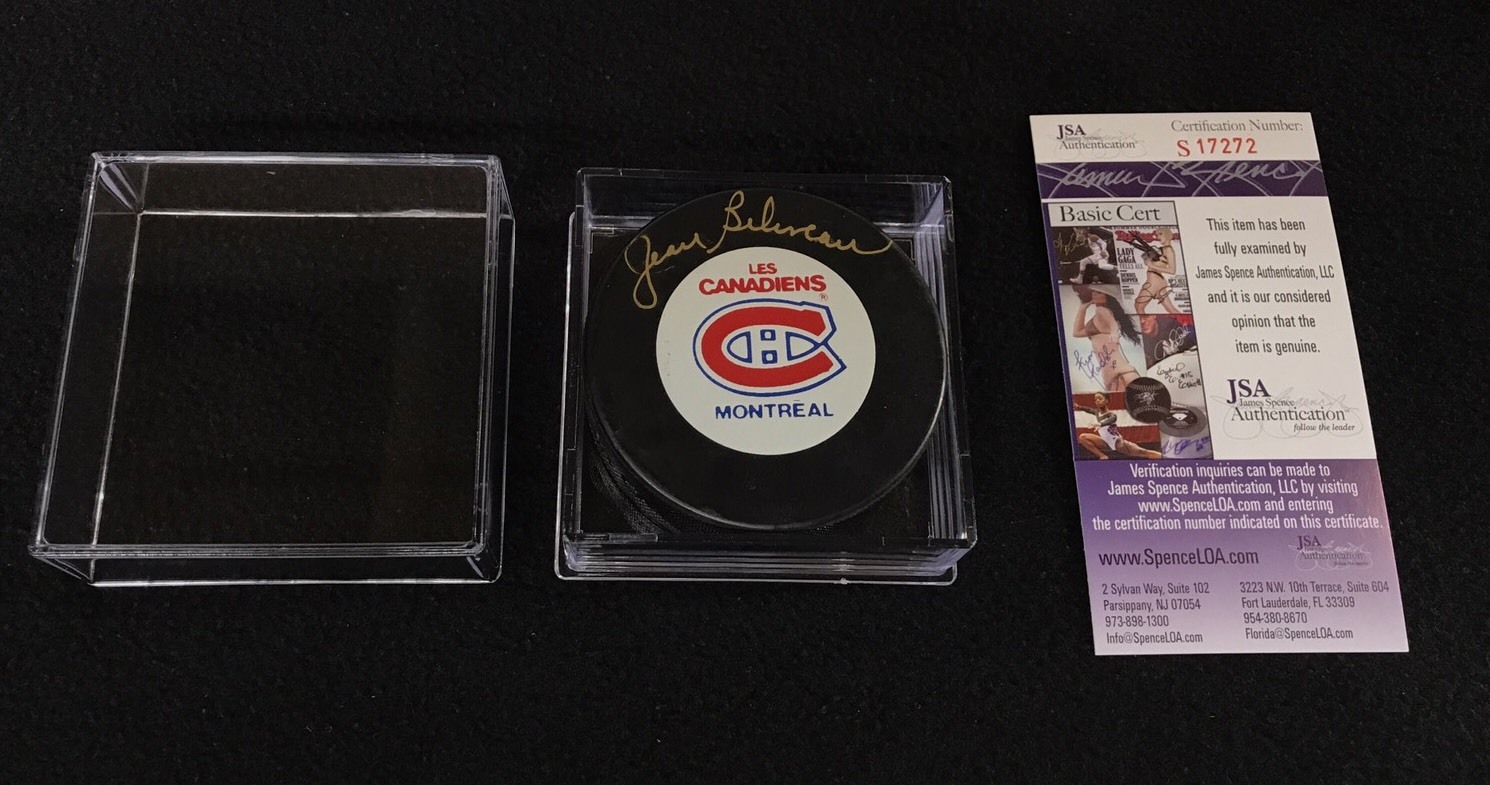 JEAN BELIVEAU SIGNED MONTREAL CANADIENS OFFICIAL GAME PUCK UDA JSA AUTHENTICATED