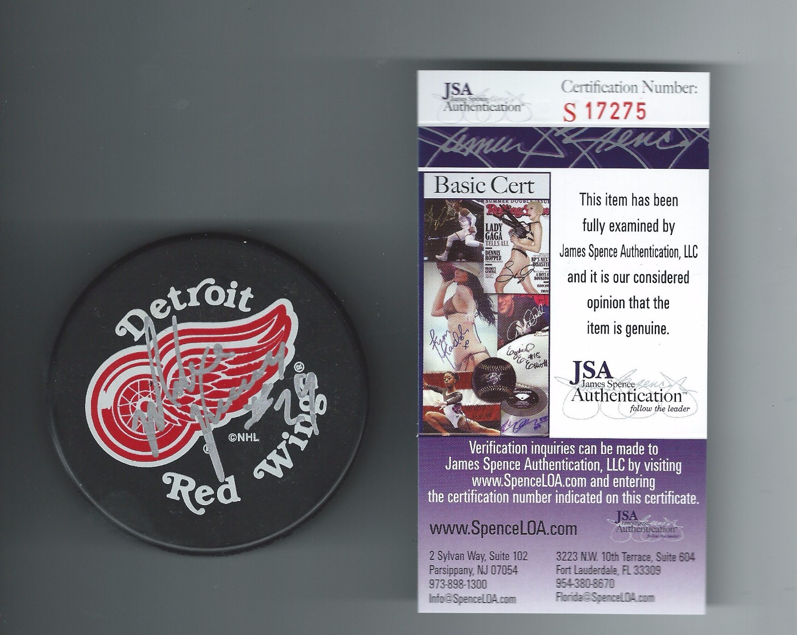 Mike Vernon Signed Detroit Red Wings Puck JSA Authenticated