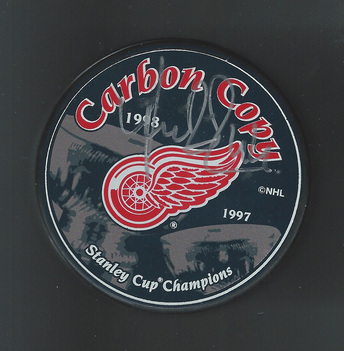 Anders Eriksson Signed 1997-98 Detroit Red Wings Back To Back Stanley Cup Puck