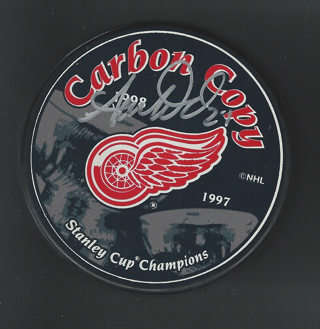 Aaron Ward Signed 1997-98 Detroit Red Wings Back To Back Stanley Cup Puck
